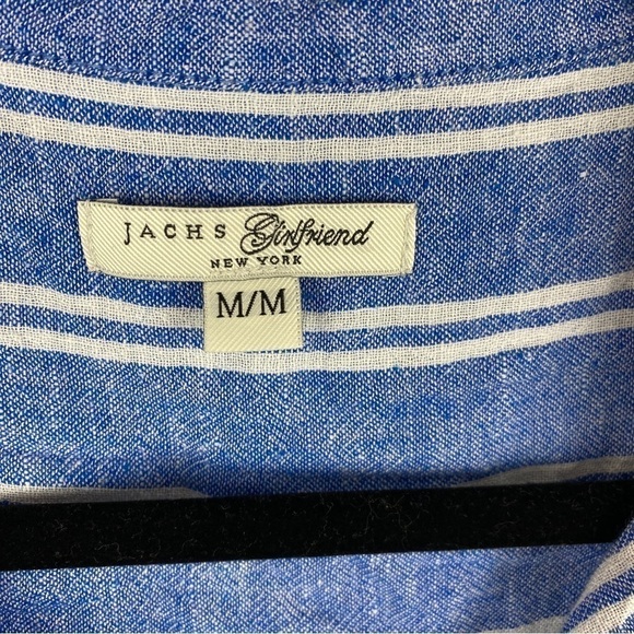 JACHS Girlfriend Blue White Striped Linen Blend Tie Front Shirt Medium - Picture 6 of 11